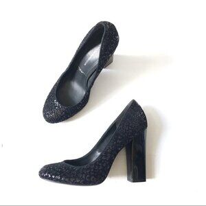 𝅺sigerson Morrison Black Pumps Shoes Genuine Suede & Sequins Block High Heels 9